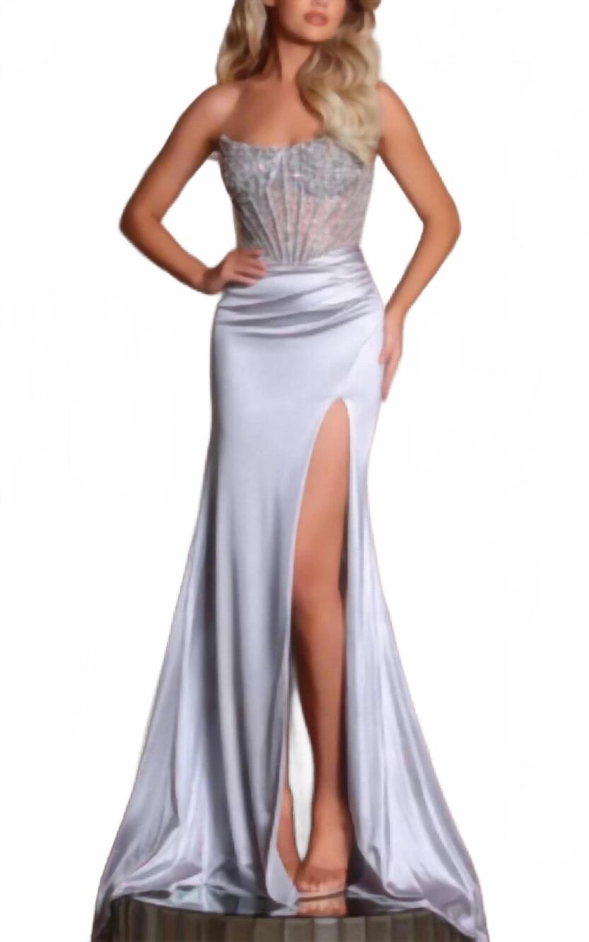 NEW PORTIA&SCARLETT beaded corset straight gown in silver